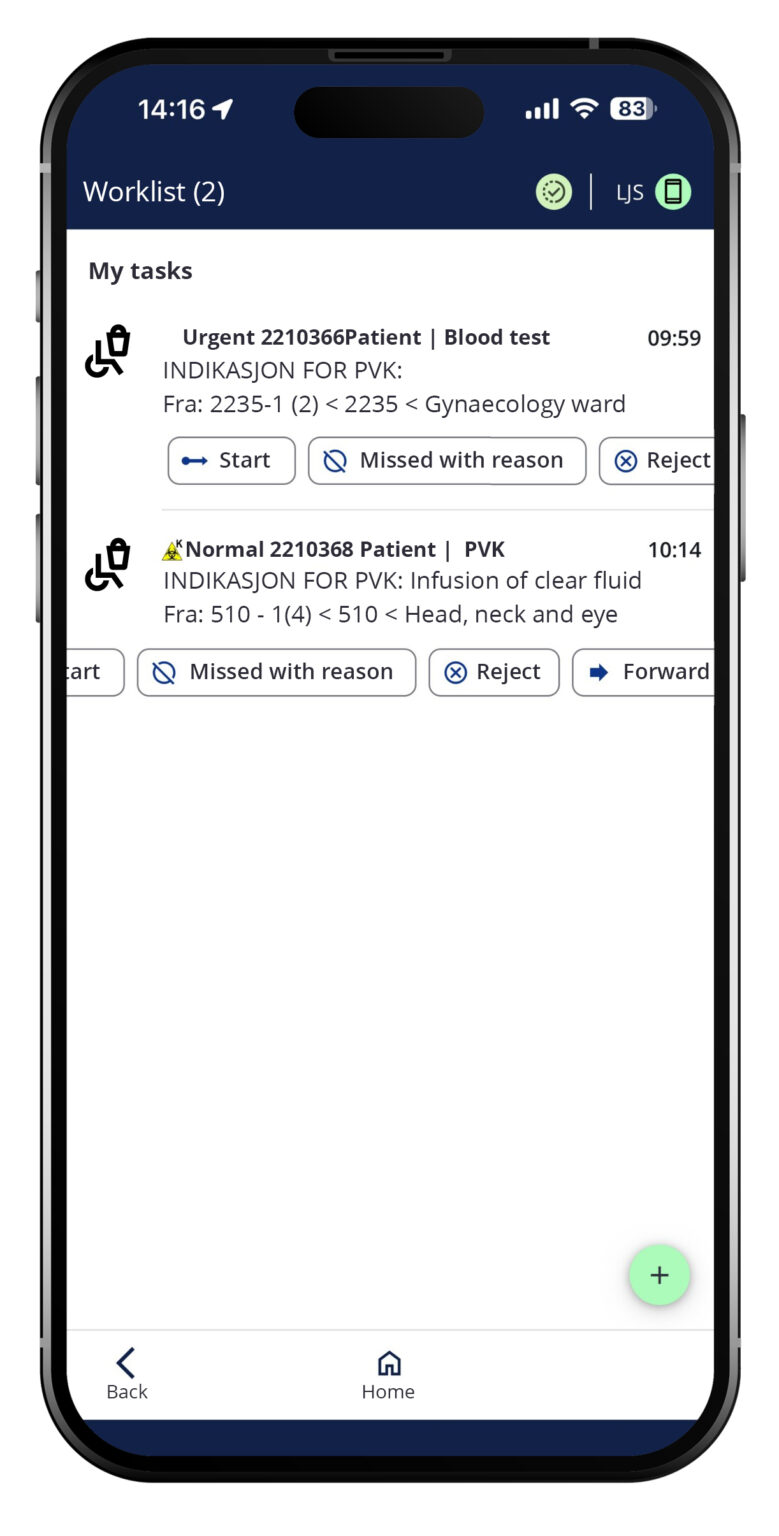 Anaesthetic nurses have a shared overview of all incoming tasks.